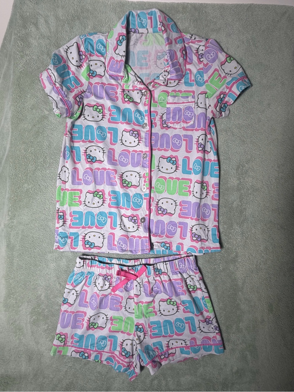 Hello Kitty Pastel Multi-Color Short Pajama Set - Pink, Purple, Blue & Green